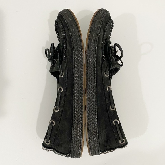 UGG Drina Beaded Bow Leather Slip On Fringe Moccasin Loafer Flats Black Size 6 - Picture 8 of 14